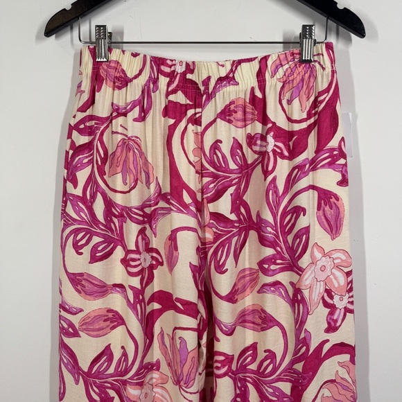 Pink Floral Cotton Linen Blend Resort Wear Boho  Pants Lightweight Size M/L - Picture 3 of 15